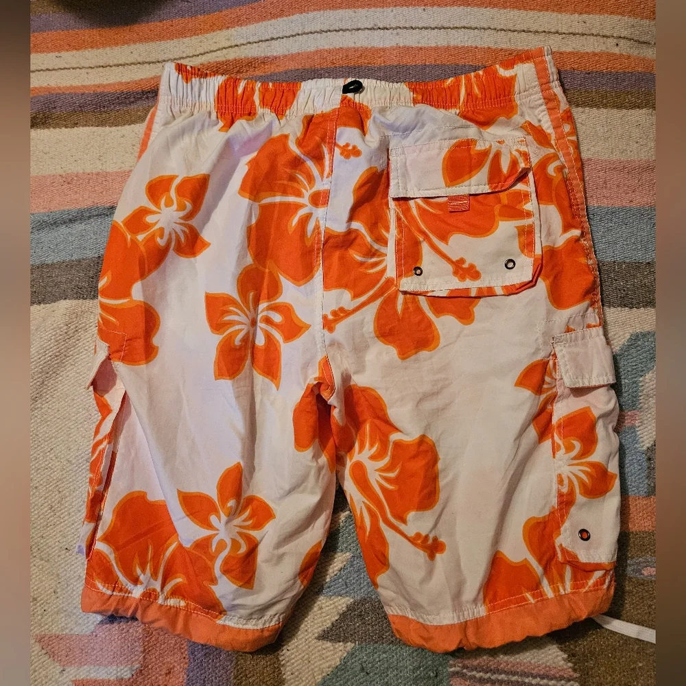Exist Supreme Men's Size Large Orange Floral Board Shorts Swim Trunks